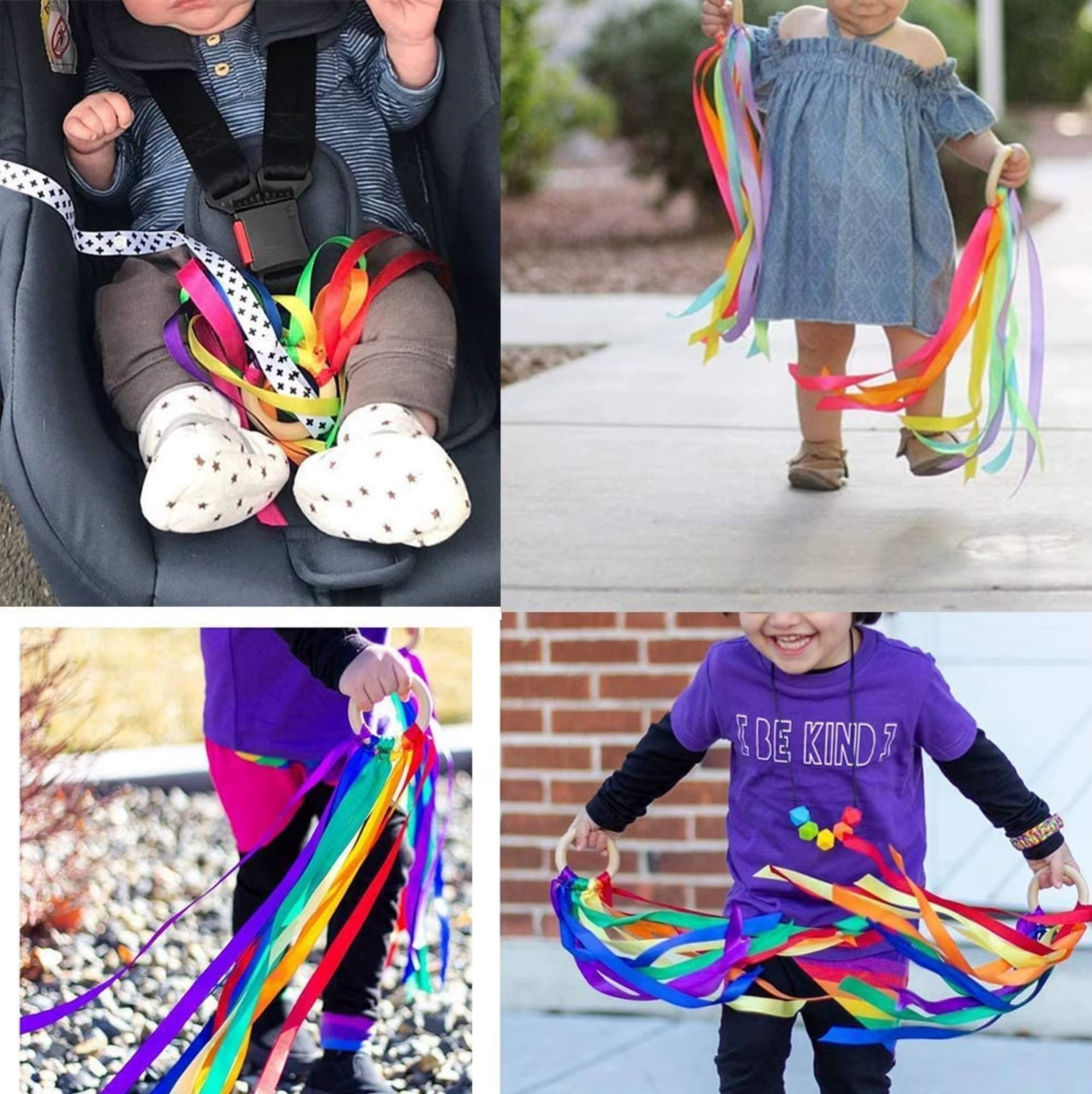 Jouet sensoriel de Style Montessori, sans BPA, Non toxique, anneau de ruban pour bébé, nouveau-nés v