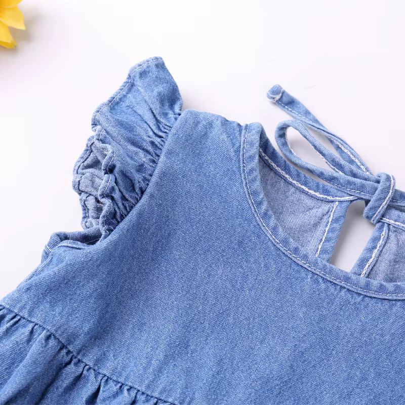 Barboteuse à volants pour bébés filles, barboteuse en coton et Denim, sans manches, body d'été, tenu