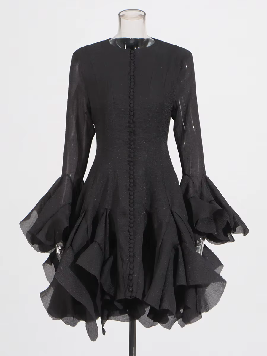 TWOTWINSTYLE – robe plissée irrégulière pour femmes, Patchwork, mode, manches longues lanterne, tail