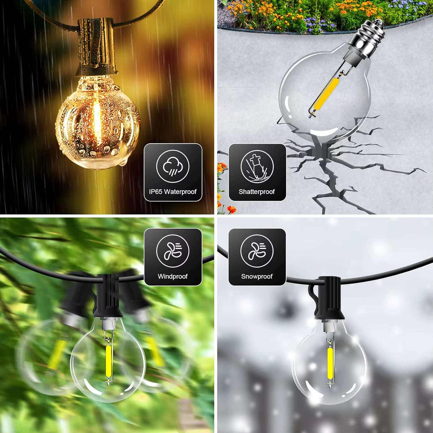 Guirlande lumineuse Globe LED G40 30M/15M/9M, avec prise ue, ampoules étanches en plastique brillant
