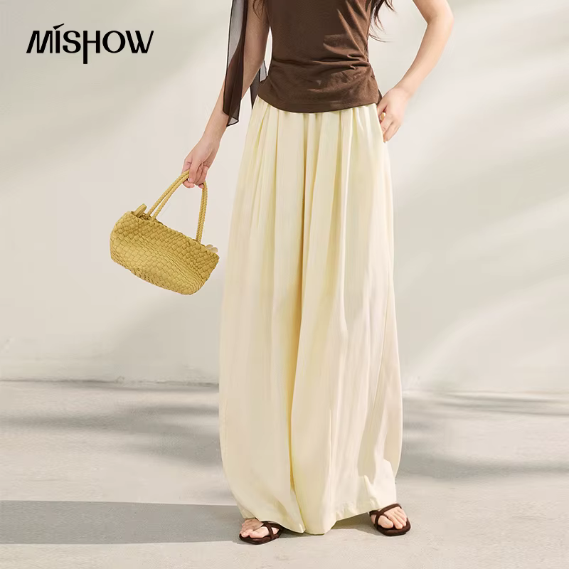 MISHOW Lyocell Nouveau pantalon décontracté pour femme, large, plissé, fluide, amincissant, longueur