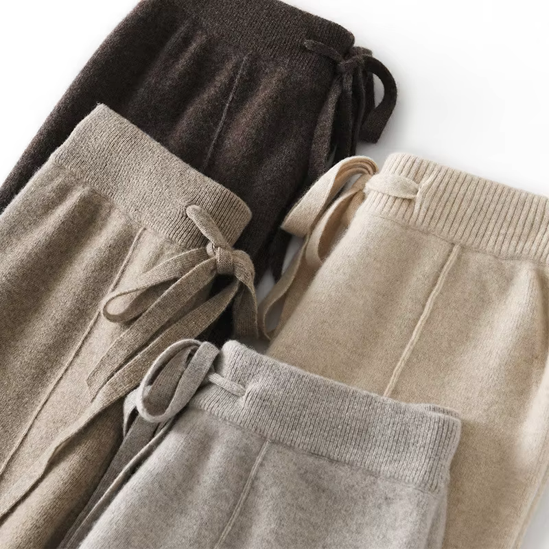 Pantalon taille haute en tricot chaud pour femmes, jambes droites à jambes larges, pantalon ample de