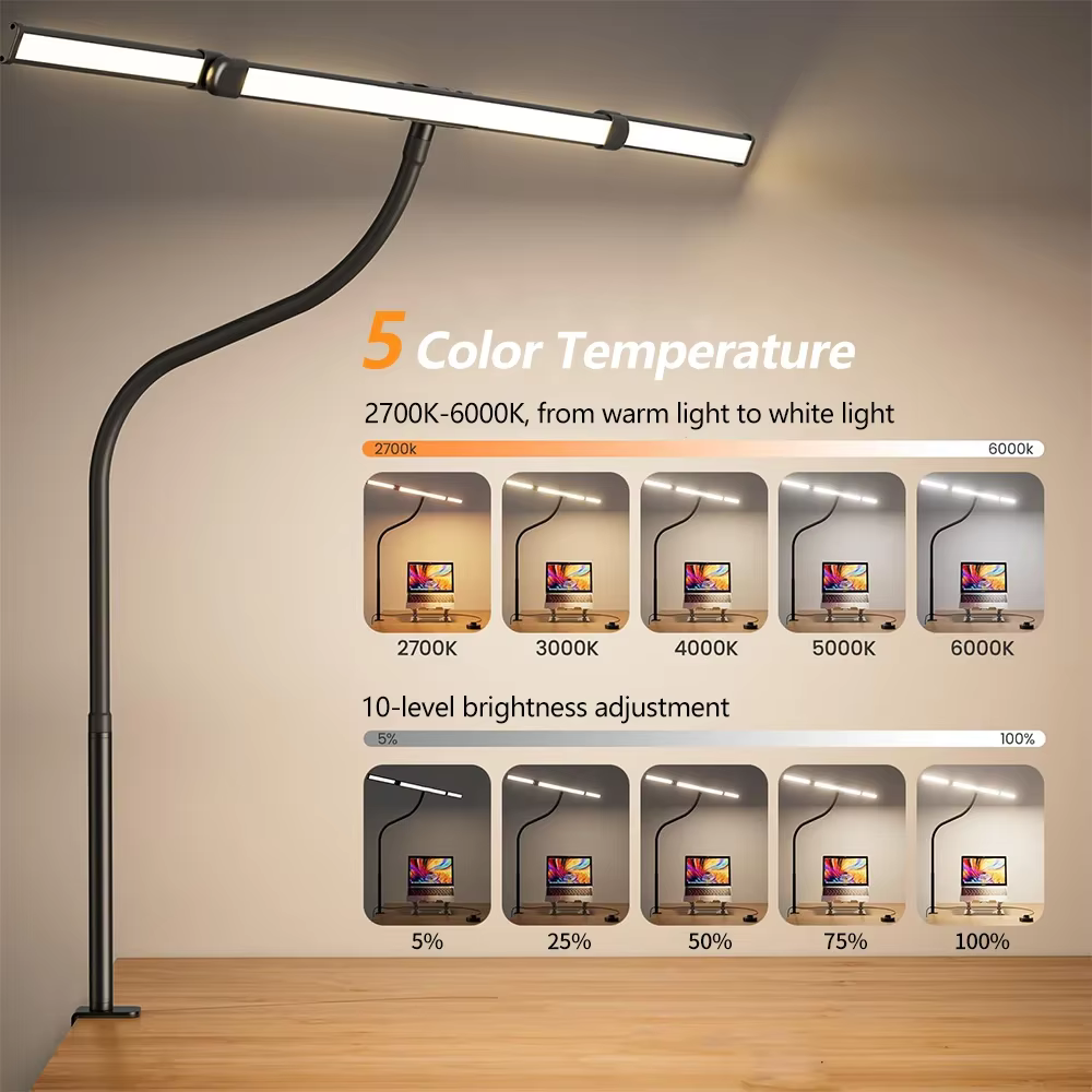 Lampe de bureau architecte LED à tête simple/double/triple pour la maison, soin des yeux, sans lumiè