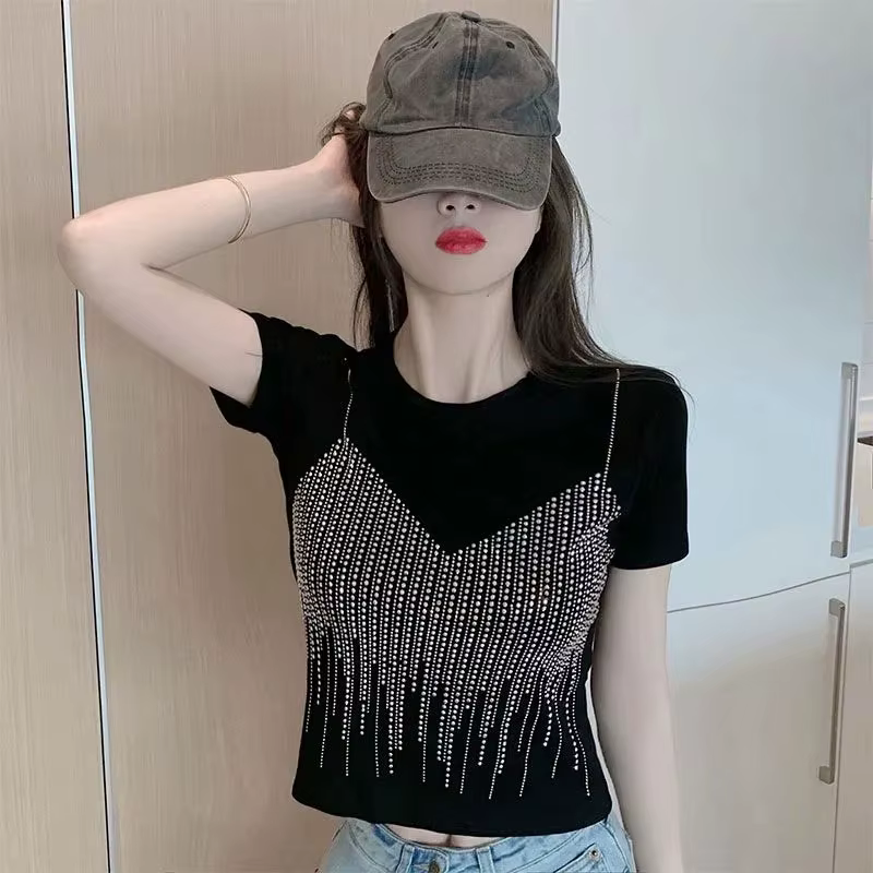 T-shirt à manches courtes pour femmes, 100% coton, coréen, chic, mince, col rond, solide, haut court