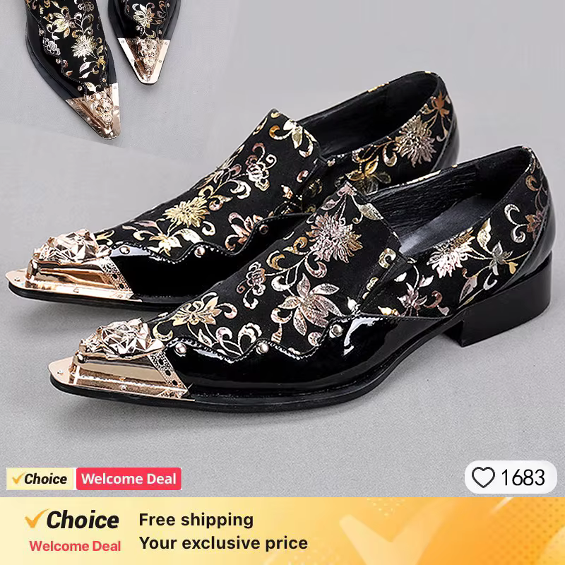 Gentleman IQUE Shoes Patchwork Crystal Designer pour hommes, métal pointu, Parker, marque de fête de