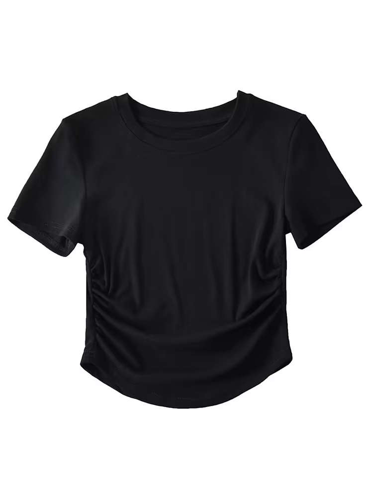 T-shirt à manches courtes et col ras du cou pour femmes, Harajuku, en coton, avec détails sur les cô
