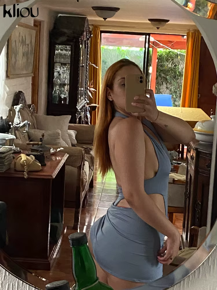 Kliou-Ensemble Deux Pièces Sexy pour Femme, Haut à Col Licou et Jupe Dos aux, Tenue de ixAjourée, Fr