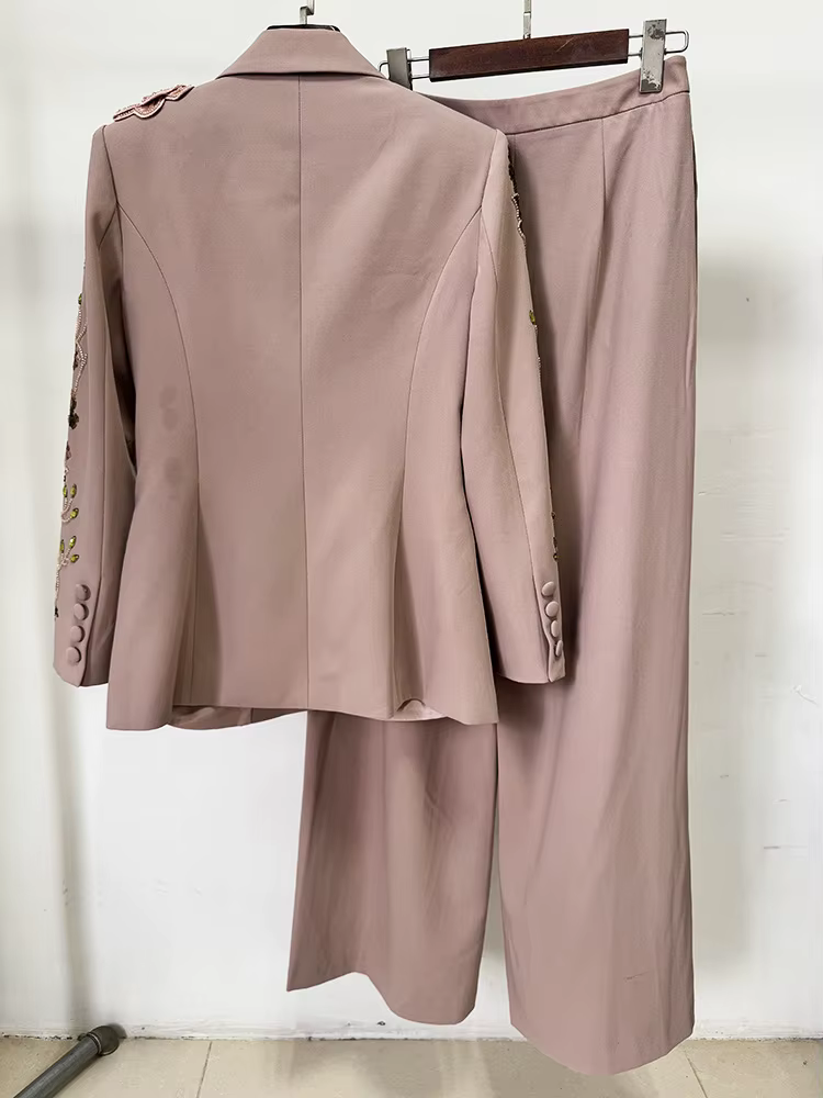 HIGH STREET – ensemble de costume de défilé de styliste pour femmes, Blazer perlé à fleurs 3D, panta