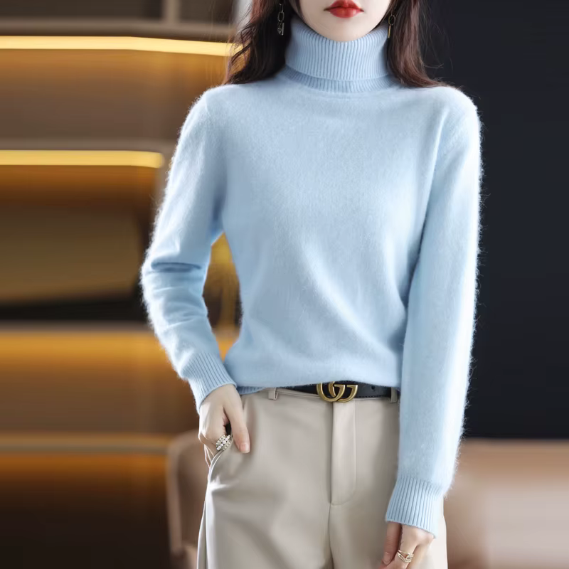 Nouveaux vêtements pour femmes pour l'automne/hiver 2024 100% pull à col roulé en peluche vison pull
