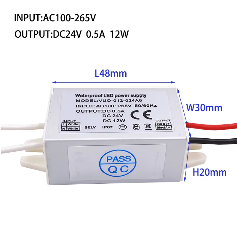 Mini régulateur de pilote LED mince AC120V 240V à DC 12V 24V IP67 12W, transformateur de lumière de
