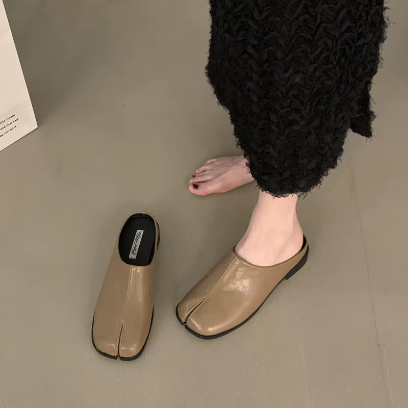 Bailamos-Pantoufles en fourrure fendue pour femmes, mules à bride arrière, chaussures plates, mocass