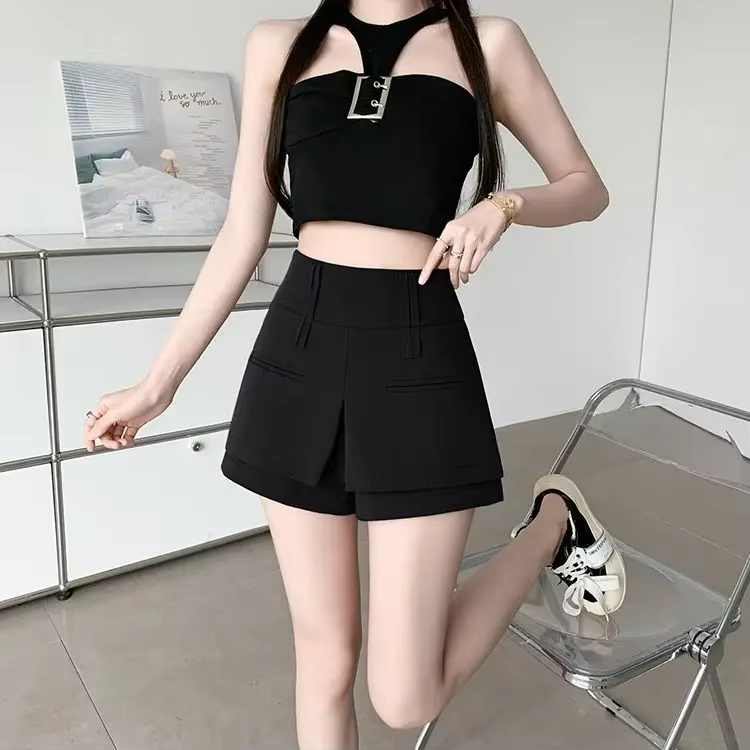 Costume avec jupe pantalon femme Short court pour femme Culotte taille haute tenues été esthétique f