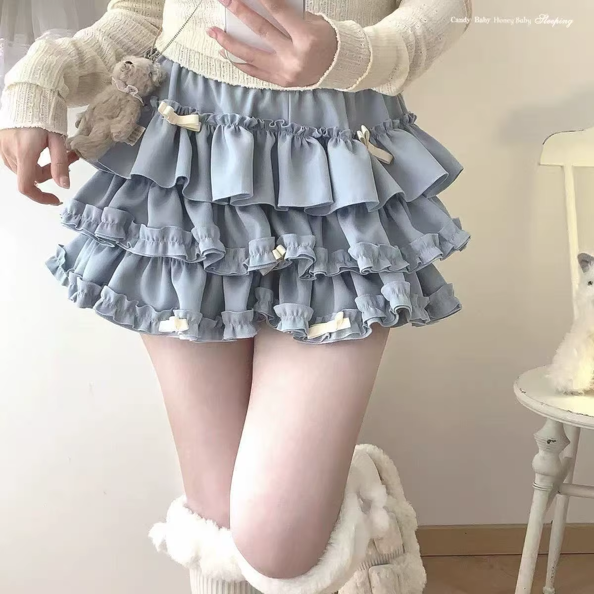 Nouvelle collection été 2026 : Mini-jupe tutu polyvalente pour femme, bleue, avec nœud et dentelle,