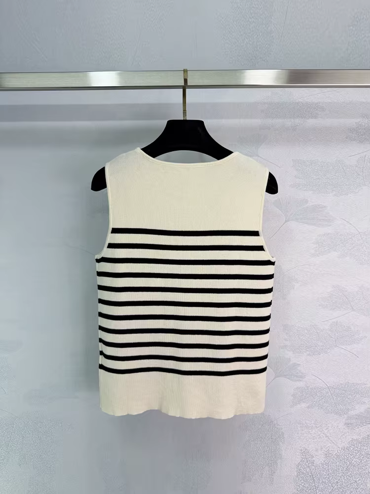 Pulls en laine rayés tricotés pour femme, col rond, sans manches, coupe droite, pour la maison, mode