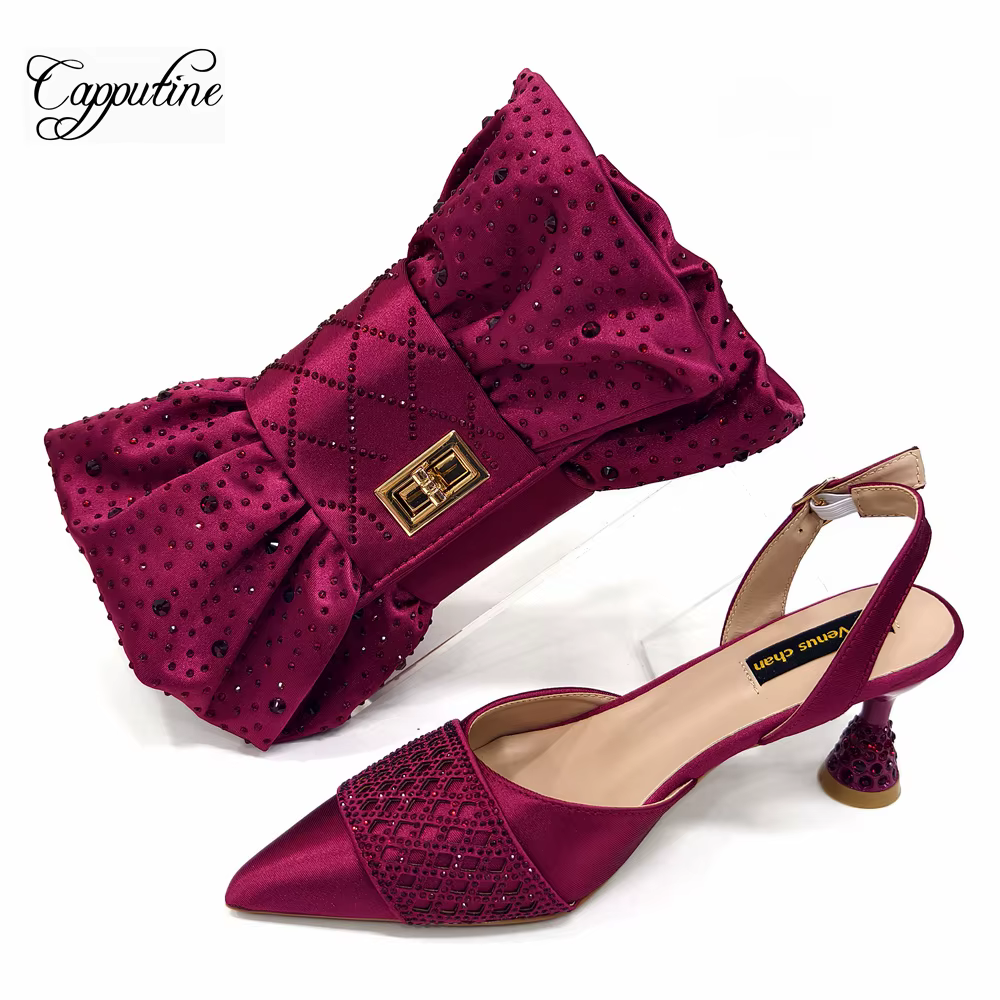 Ensemble de chaussures et de sacs Fuchsia pour femmes, escarpins africains assortis avec sac à main,