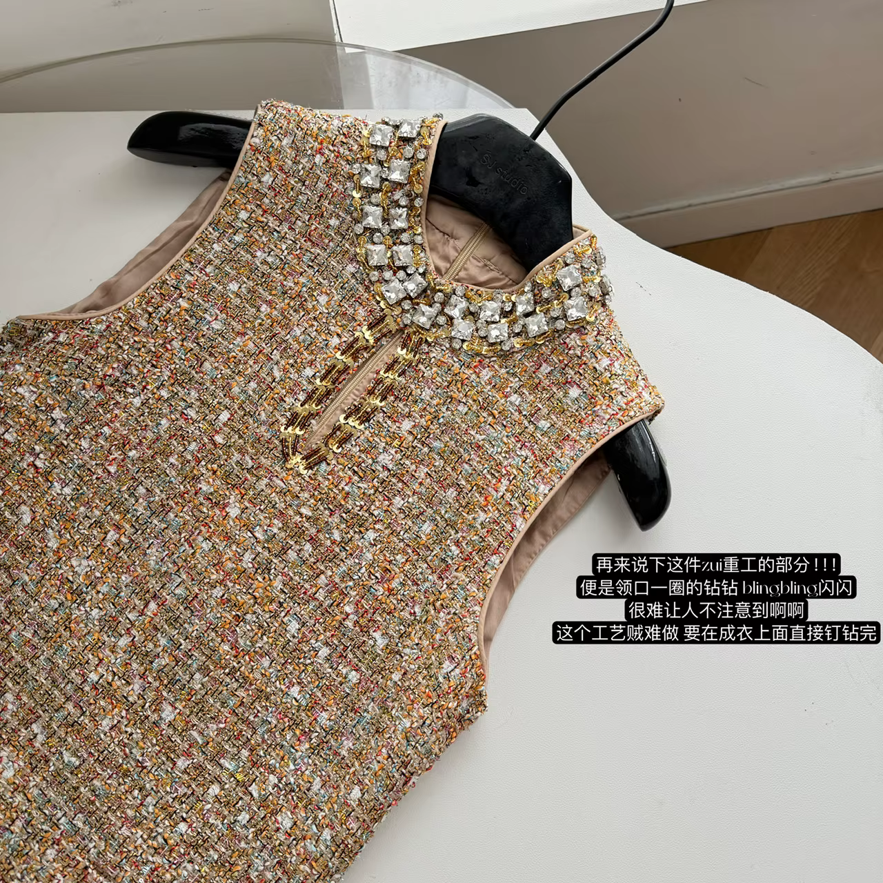Mini robe de luxe en Tweed pour jeunes filles, couleur Vintage, douce, diamants, sans manches, tissa