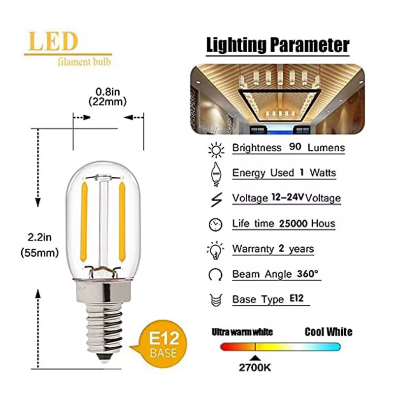Genixgreen DC AC 12 V 24 V E14 LED ampoule T22 1 W basse tension ampoule à Filament tubulaire E12 ca