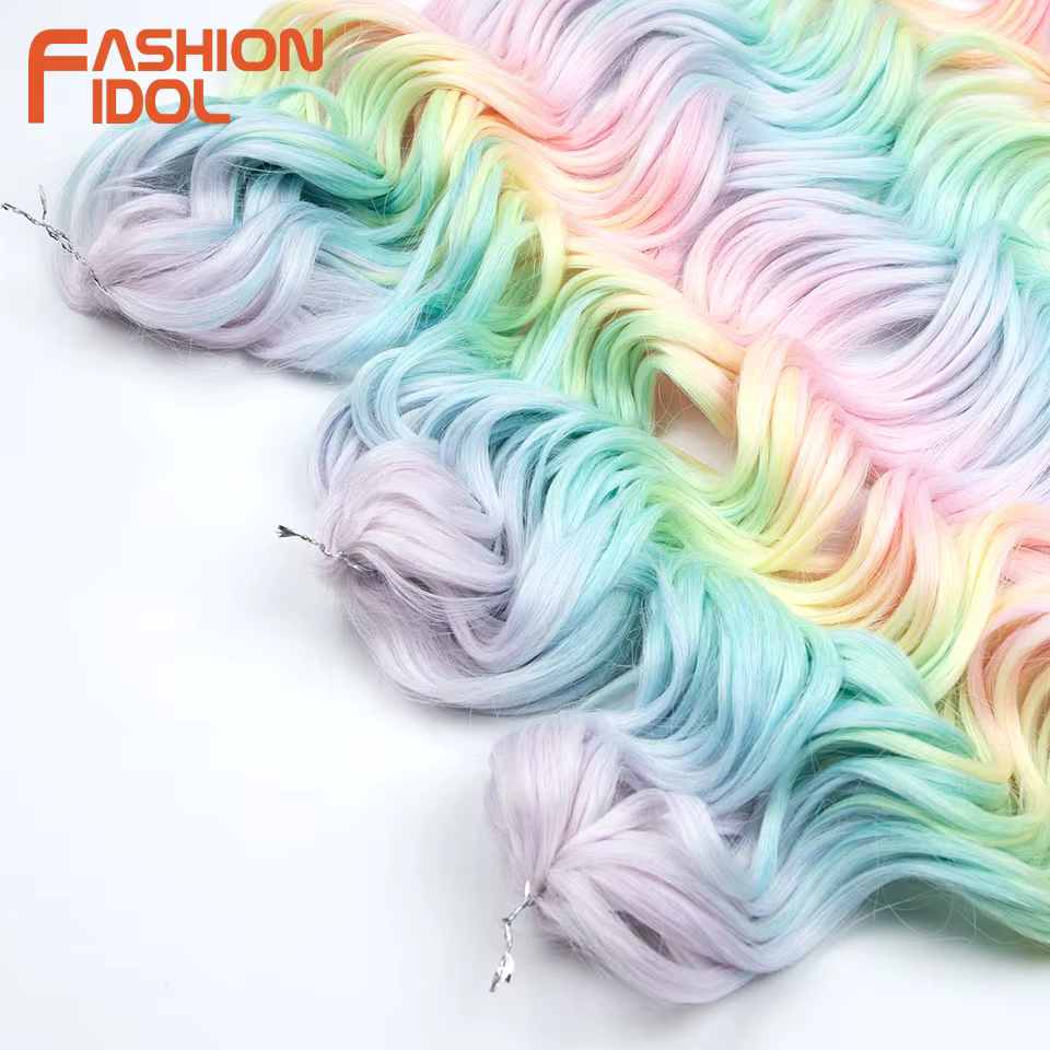 FASHION IDOL 24 pouces 300g Cheveux synthétiques ondulés profonds pour crochet, tresses torsadées bo