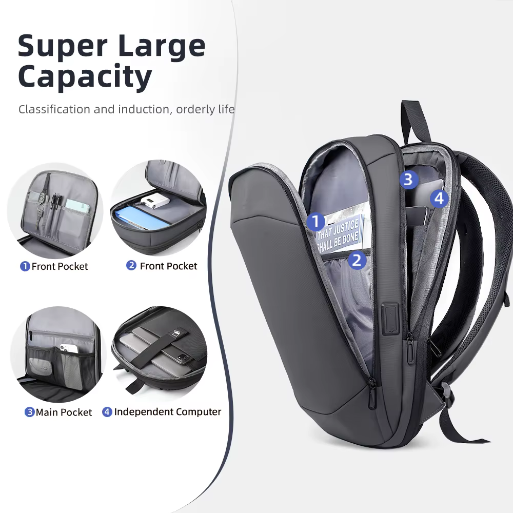 HK Business sac à dos pour hommes 17 pouces sac à dos pour ordinateur portable avec Port USB mince e
