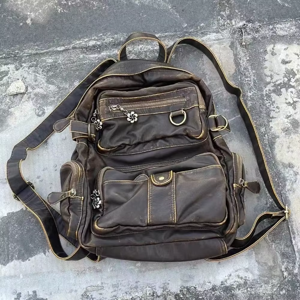 Annmouler grande capacité sacs à dos pour femmes marron décontracté en cuir hommes sac à dos concept