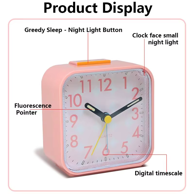 Petite réveil à veilleuse Simple, bureau de chevet avec fonction Snooze, horloge à Quartz en plastiq