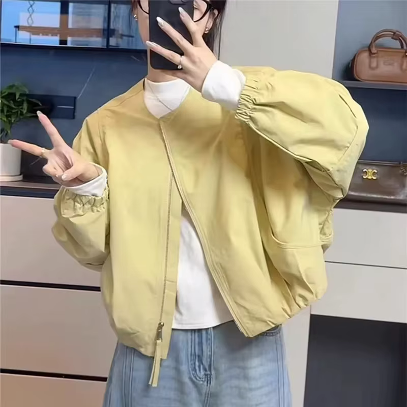 Veste Courte Décontractée Femme Col Rond Couleur Unie Style Coréen Nouvelle Collection Printemps 202