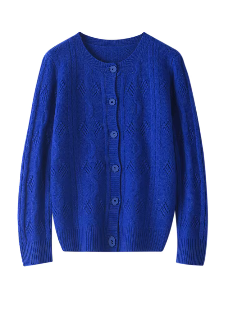 ADE-WhatsApp-Pull en cachemire de style vintage creux pour femmes, cardigan à col rond, tricots 100%