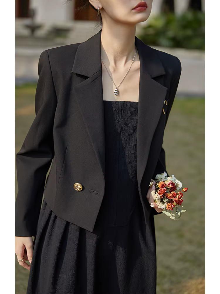 Ziqiao-blazers courts à manches régulières pour femmes, col imbibé d'automne, vestes de printemps à