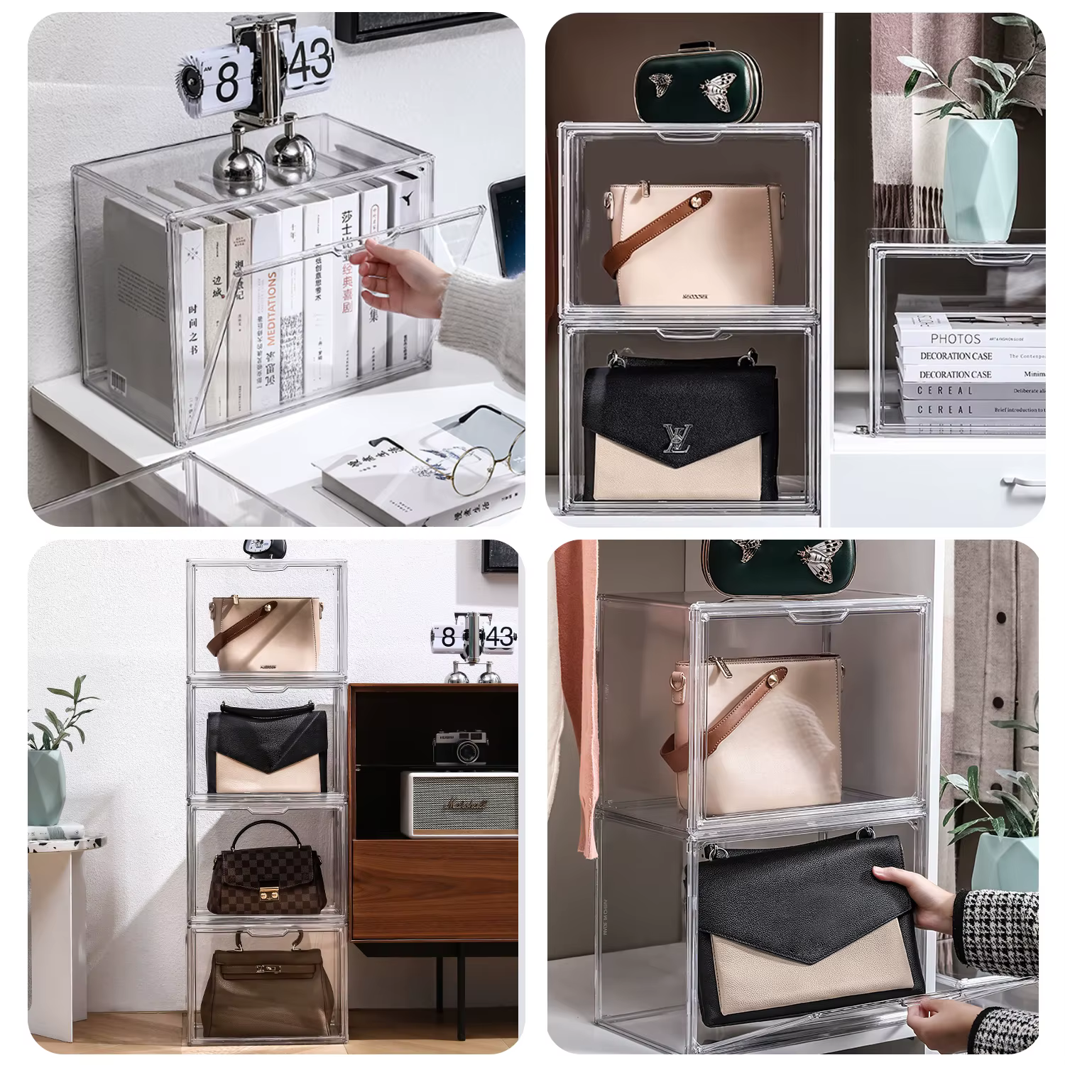 Présentoir transparent anti-poussière, bacs de rangement, conteneurs, sac de rangement, boîte d'expo