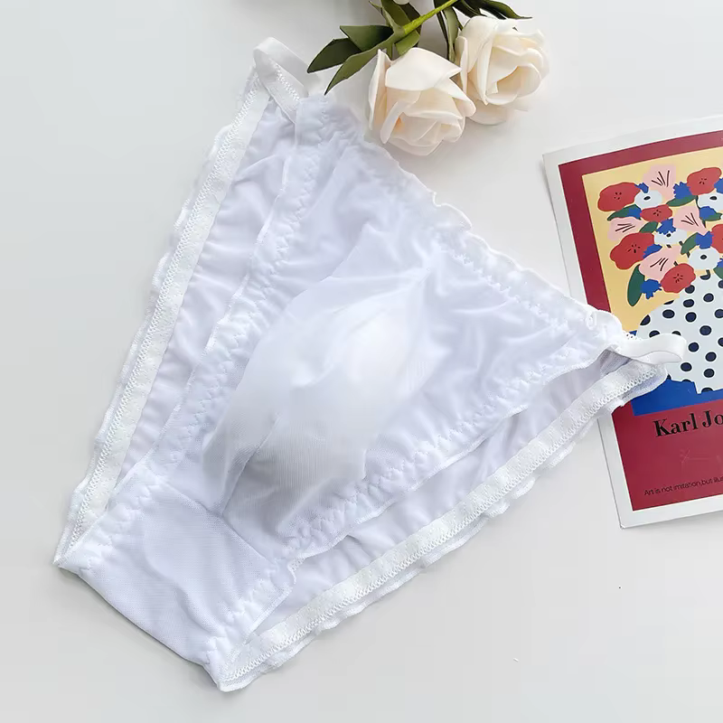 Sous-vêtements sexy pour homme, slips transparents en dentelle et résille, cadeaux mignons et doux p