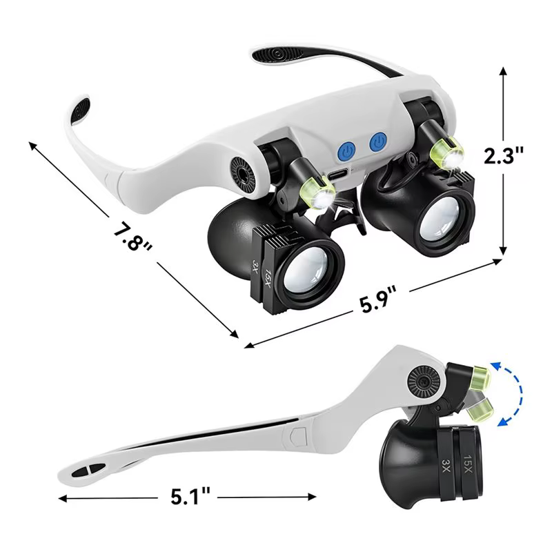 Loupes à lumière LED ABUP, loupe mains libres avec 14 lentilles interchangeables (3X, 4X, 5X, 6X, 7X
