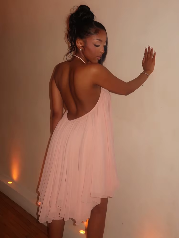Sisterlinda – robe licou pour femmes, ourlet asymétrique, sans manches, dos nu, couleur unie, fête s