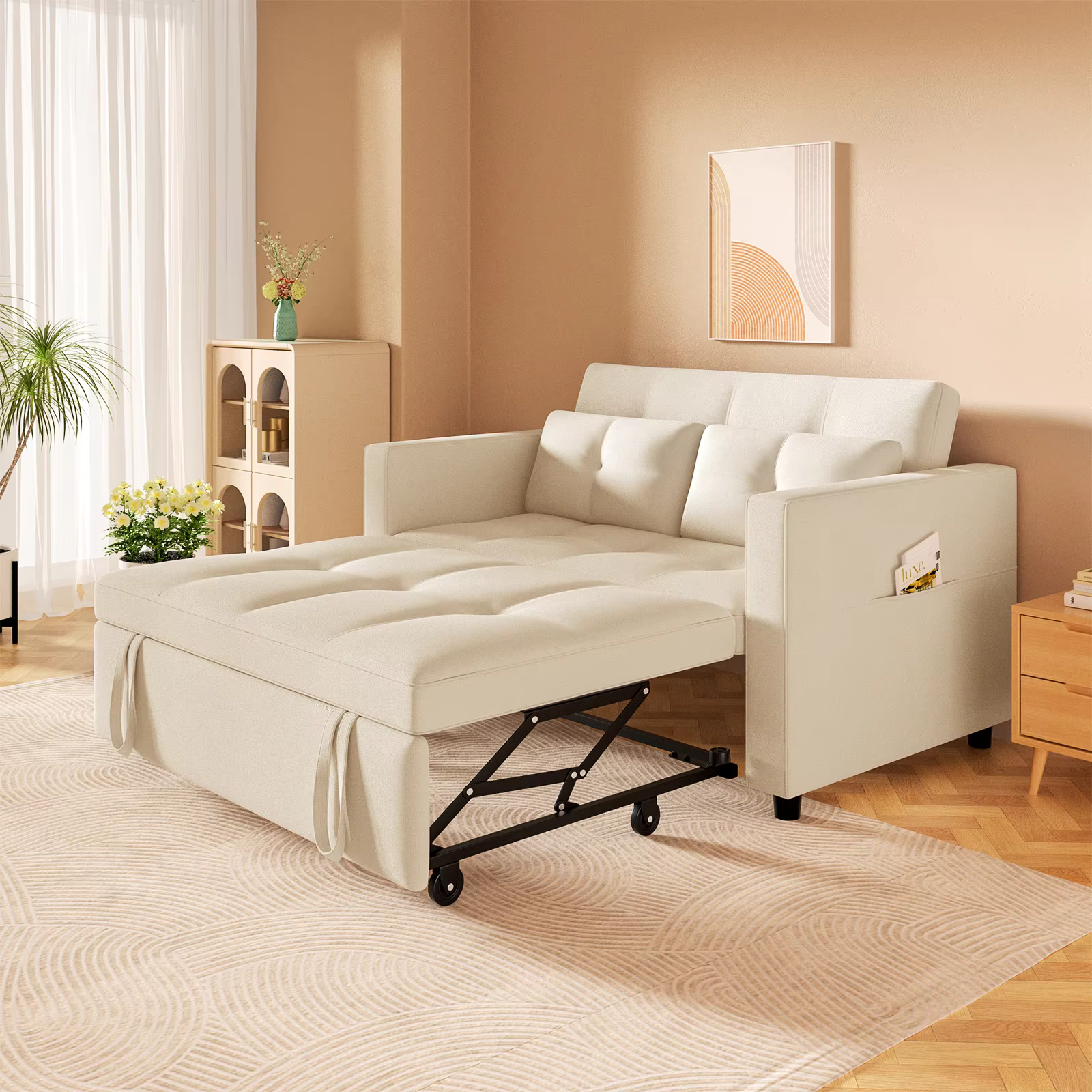 HORGgland-Canapé convertible 3 en 1, canapé-lit en velours de 57 pouces avec lit côtelé, causeuse av