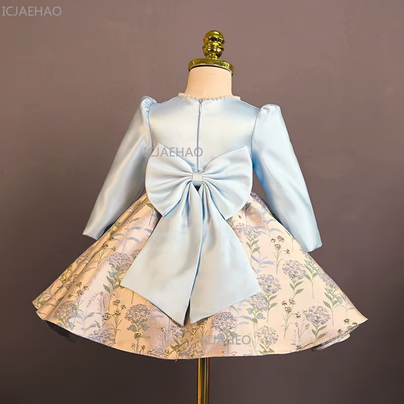 Robe de princesse pour fille, style chinois, satinée, à fleurs, pour le premier anniversaire, tenue