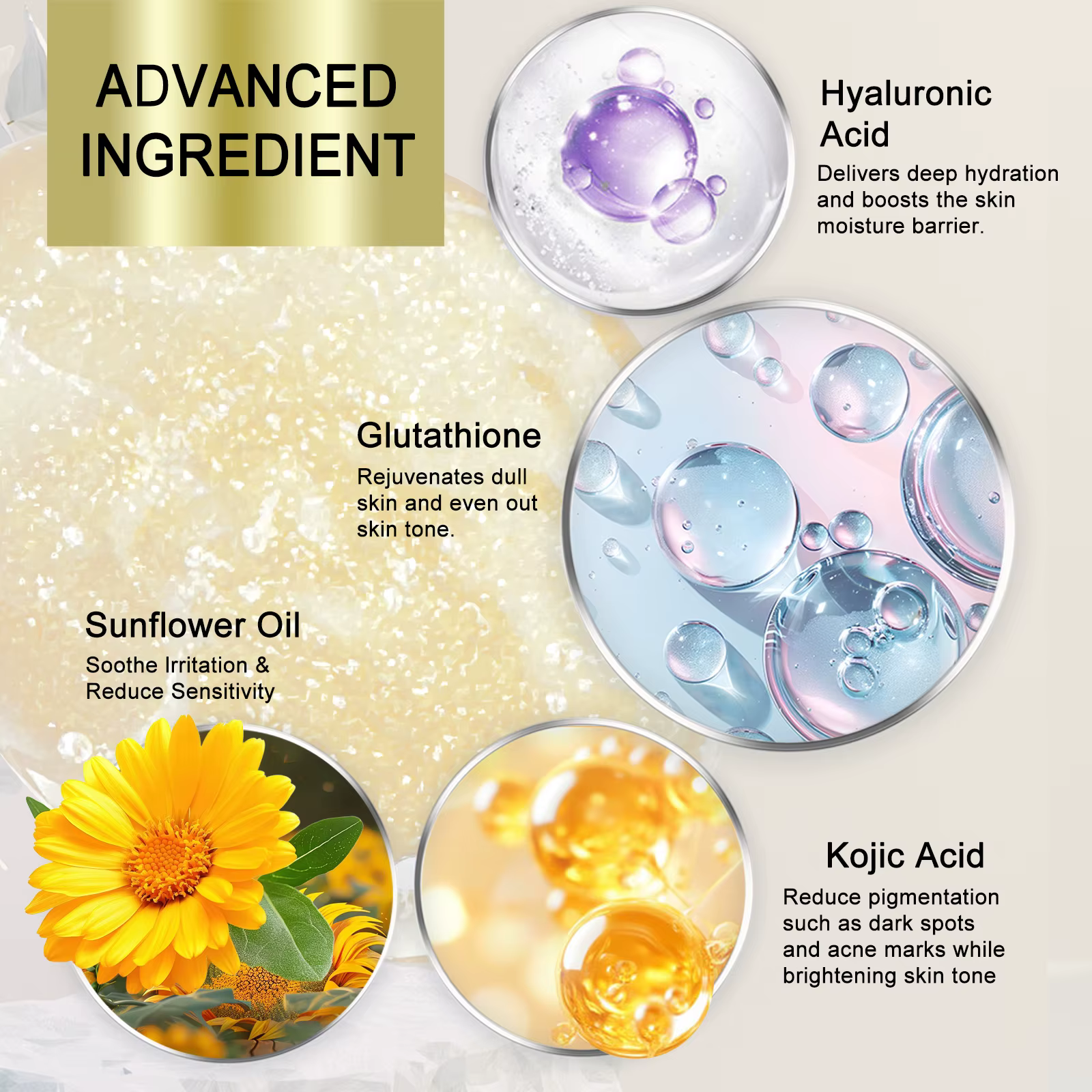 Sérum éclaircissant double glutathion WK JALY pour le visage, le corps, avec acide hyaluronique, cor