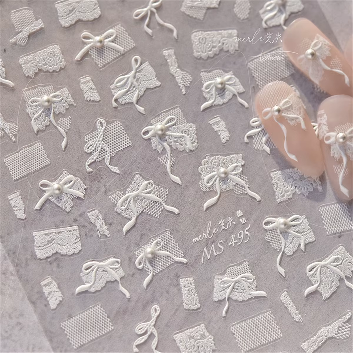 1 pièces 5D diamant japonais blanc dentelle arc Nail Art autocollants perle strass décoration des on