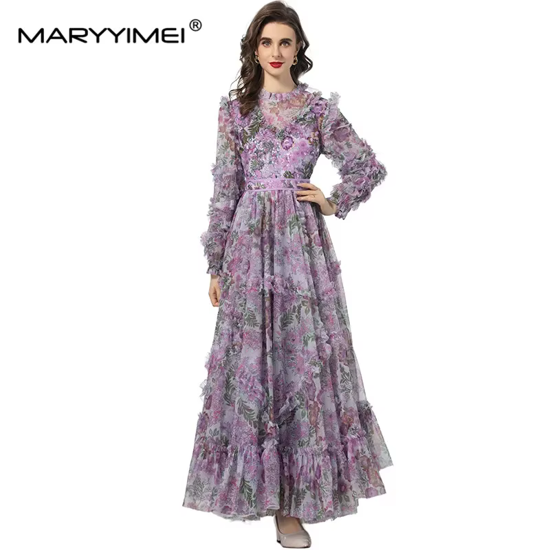 MARYYIMEI printemps été femmes robe à manches longues taille haute comestible arbre champignon bord 