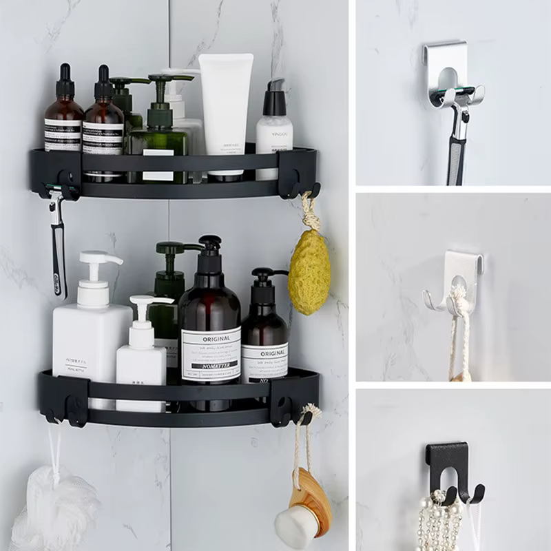 1/3 pièces crochet en aluminium douche verre porte crochet trou libre porte-serviettes cintre clé or