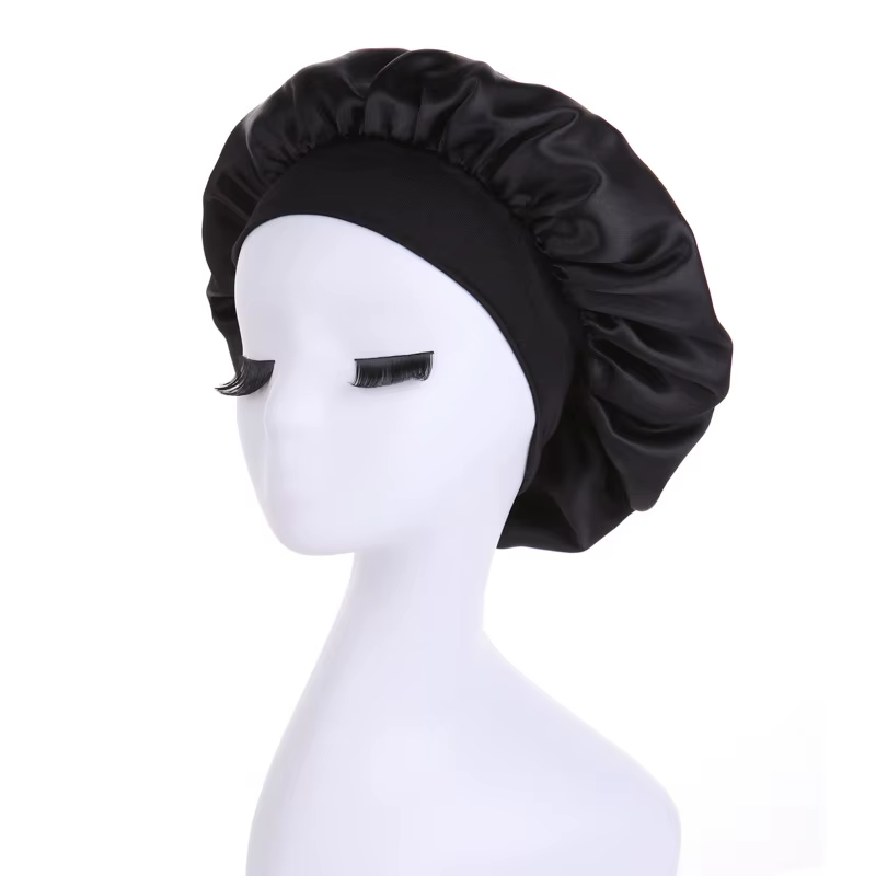 Bonnet de nuit en satin double couche réglable pour femme, idéal pour les cheveux bouclés et comme a