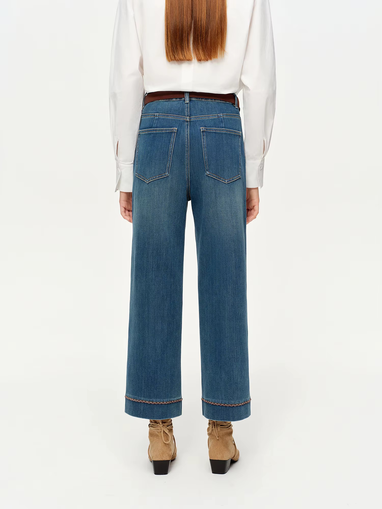 DUSHU Double longueur jean femmes taille haute coupe ajustée classique Baguette pantalon taille haut