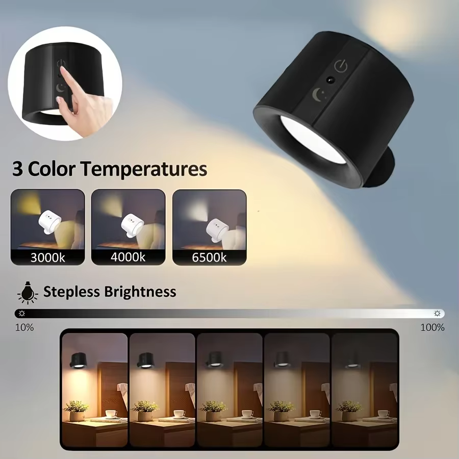 Applique murale LED magnétique double tête rechargeable 360 ° Projecteur télécommandé sans fil rot