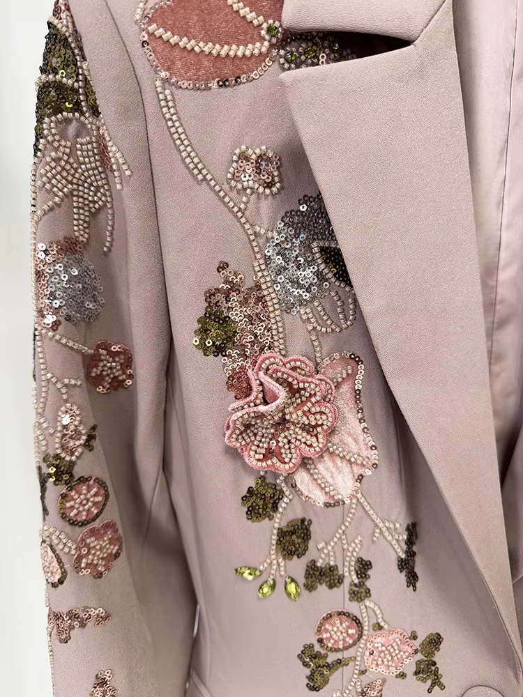 HIGH STREET – ensemble de costume de défilé de styliste pour femmes, Blazer perlé à fleurs 3D, panta