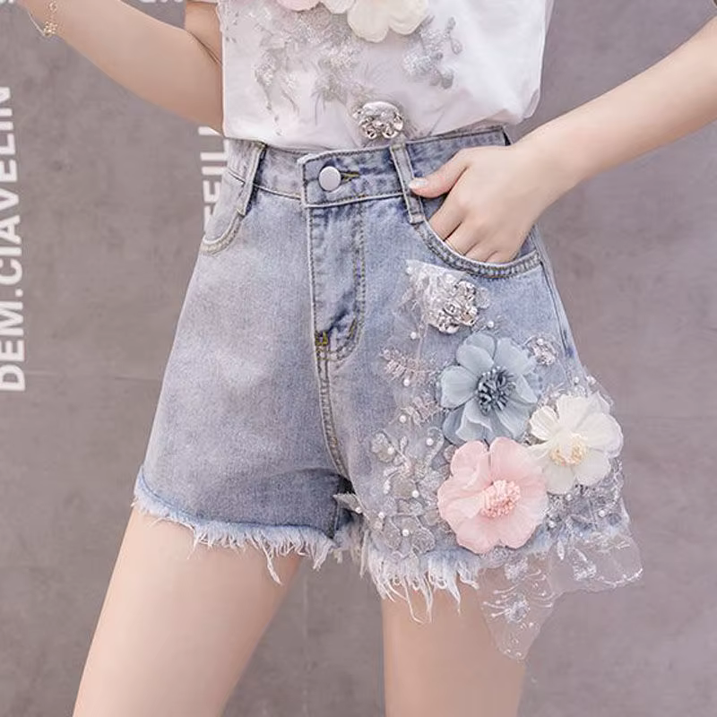 Short en jean taille haute pour femme, pantalon court perforé, tenue d'été polyvalente, coupe couver