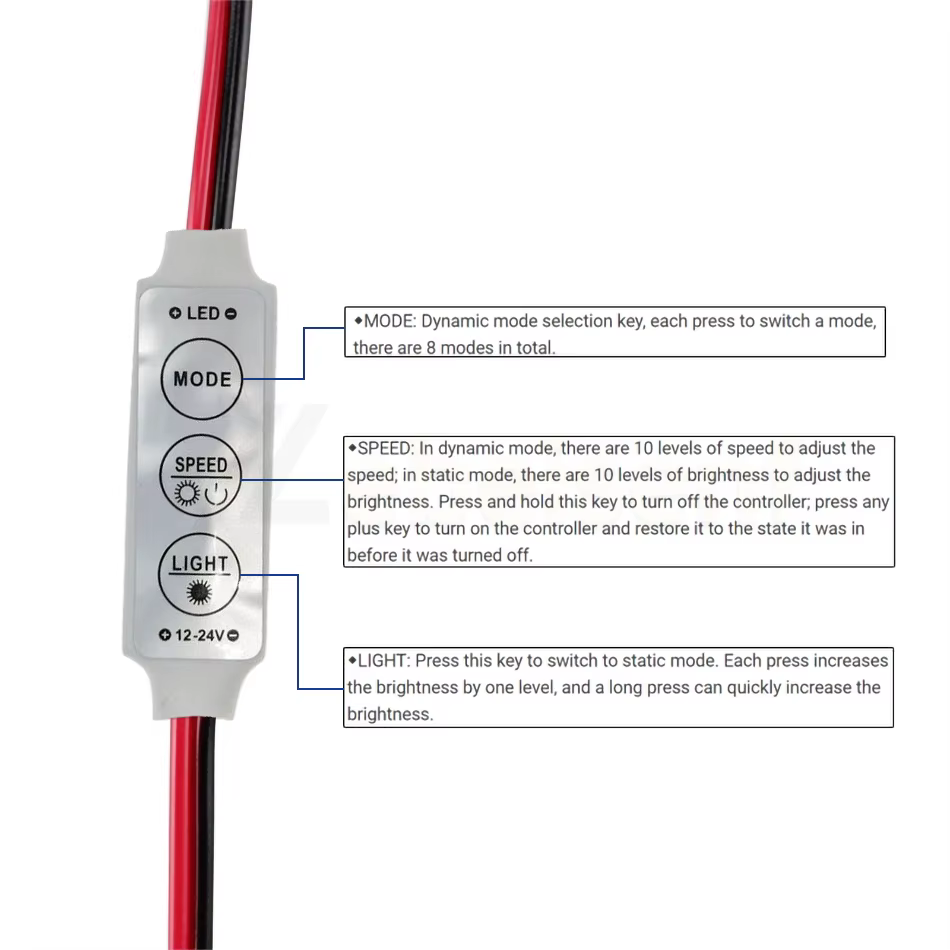 Mini contrôleur LED DC 12V 24V 6A, 3 touches, variateur de couleur unique pour bande lumineuse 3528 