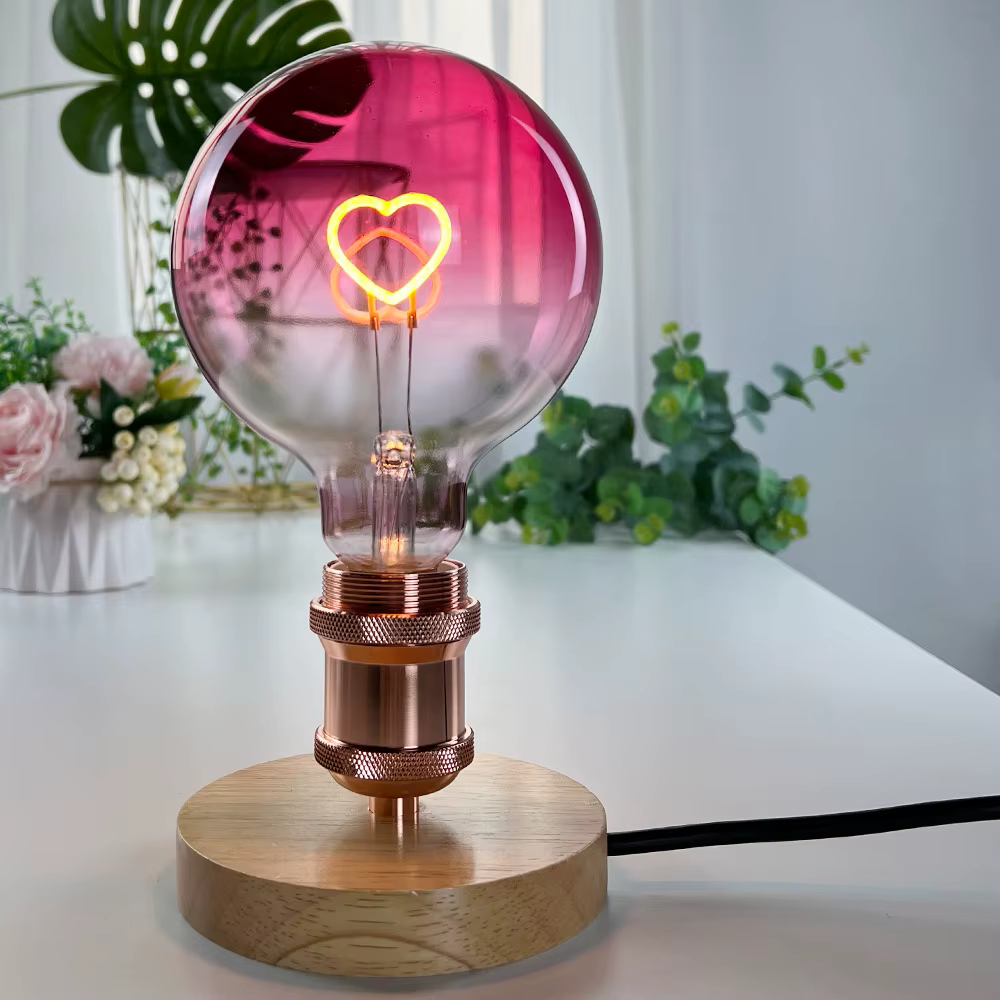 TIANFAN-Ampoule LED vintage, grand globe, cœur rose, filament 2W, variable, G125, ampoule décorative