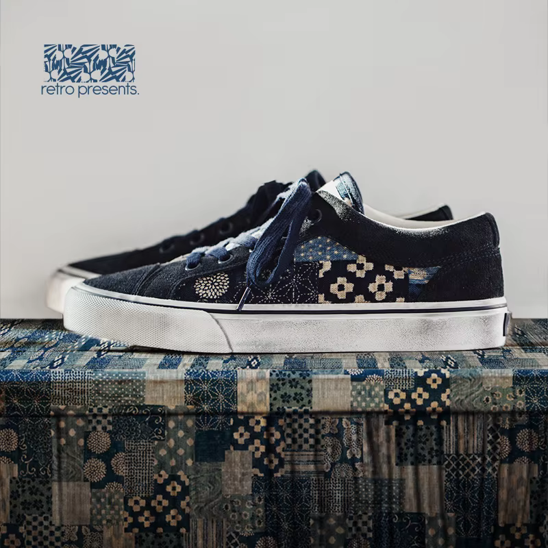 Maden-Chaussures basses en toile imprimée rétro japonaise pour hommes et femmes, marque de créateur,