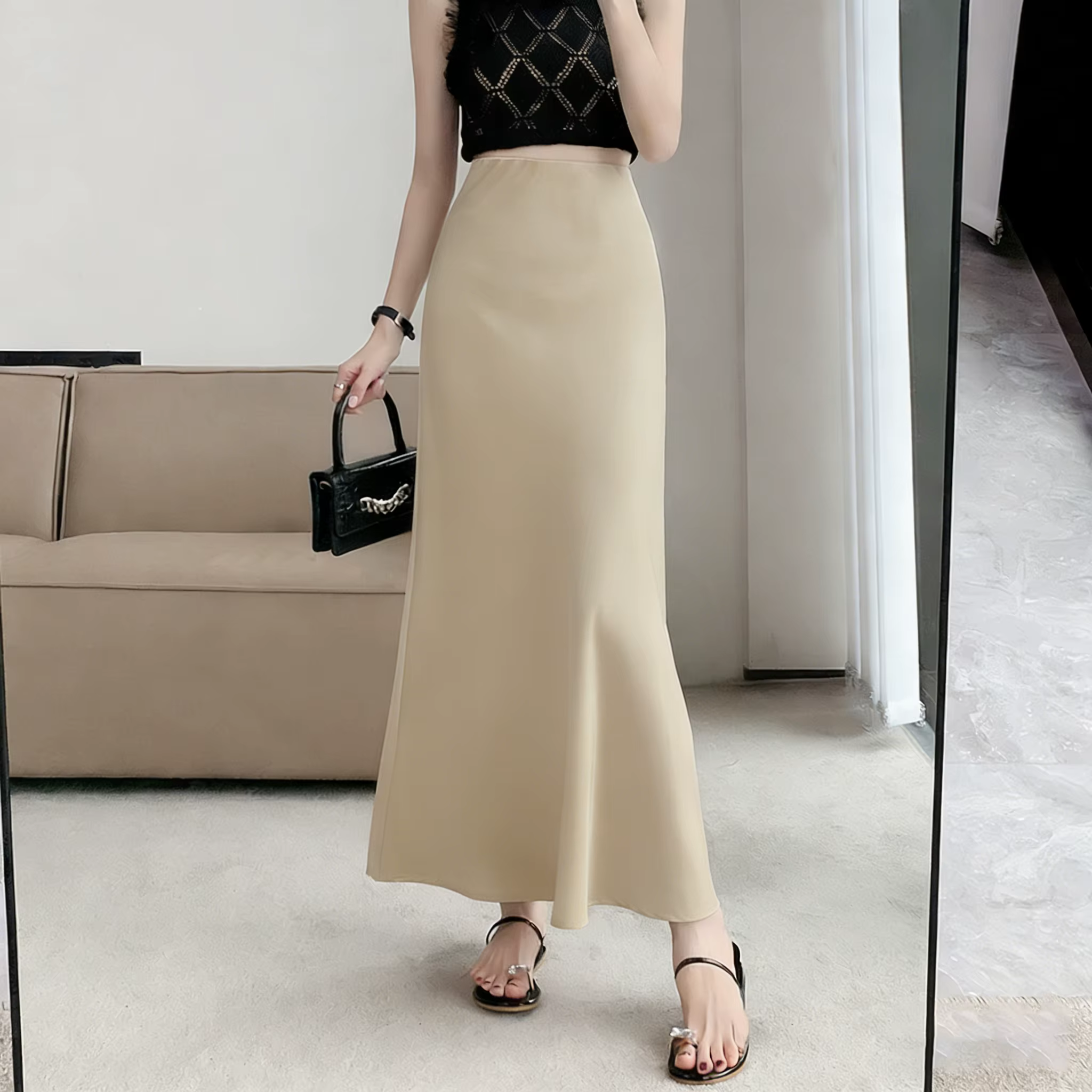 Jupe sirène en satin acétique pour femme, mode coréenne, taille haute élastique, jupes pour femmes p