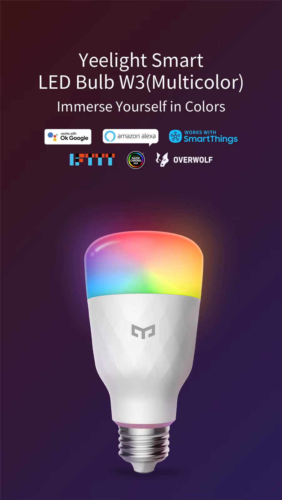 Yeelight – ampoule LED intelligente W3 E26, couleur/lumière ambiante blanche, commande vocale Wifi 1