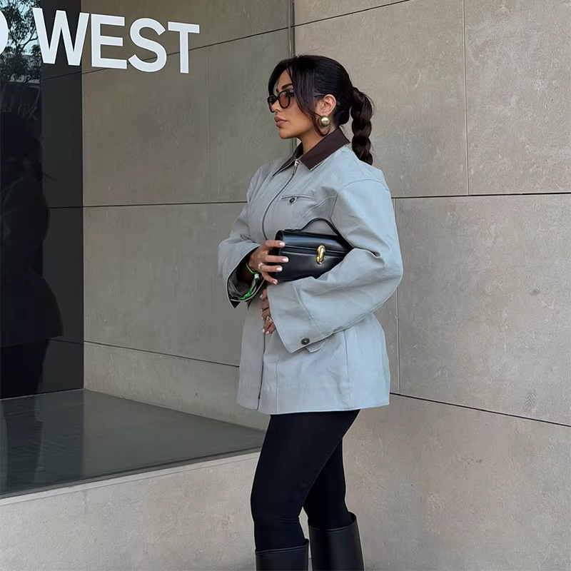 Veste tendance sans effort avec fermeture éclair, décontractée, élégante, coupe ample, vêtements d'e