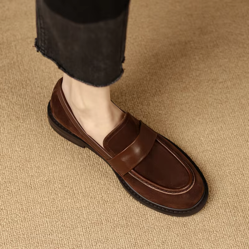 Mocassins en daim pour femmes, chaussures plates à enfiler en cuir véritable beige, mocassins de mar